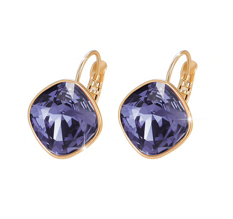Goldtone   Tanzanite Swarovski Crystal Leverback Earrings