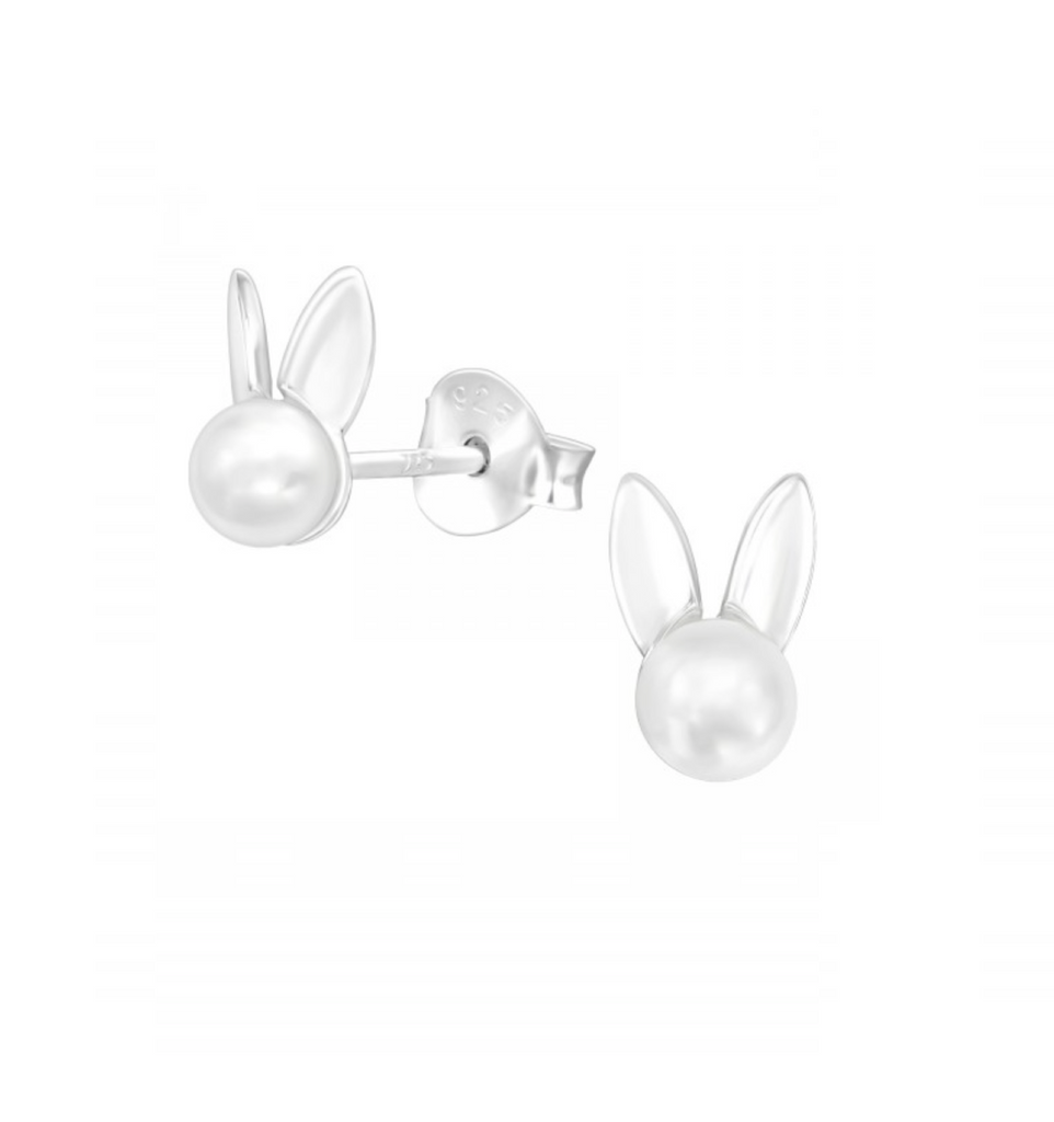 Sterling Silver   Imitation Pearl Bunny Stud Earrings