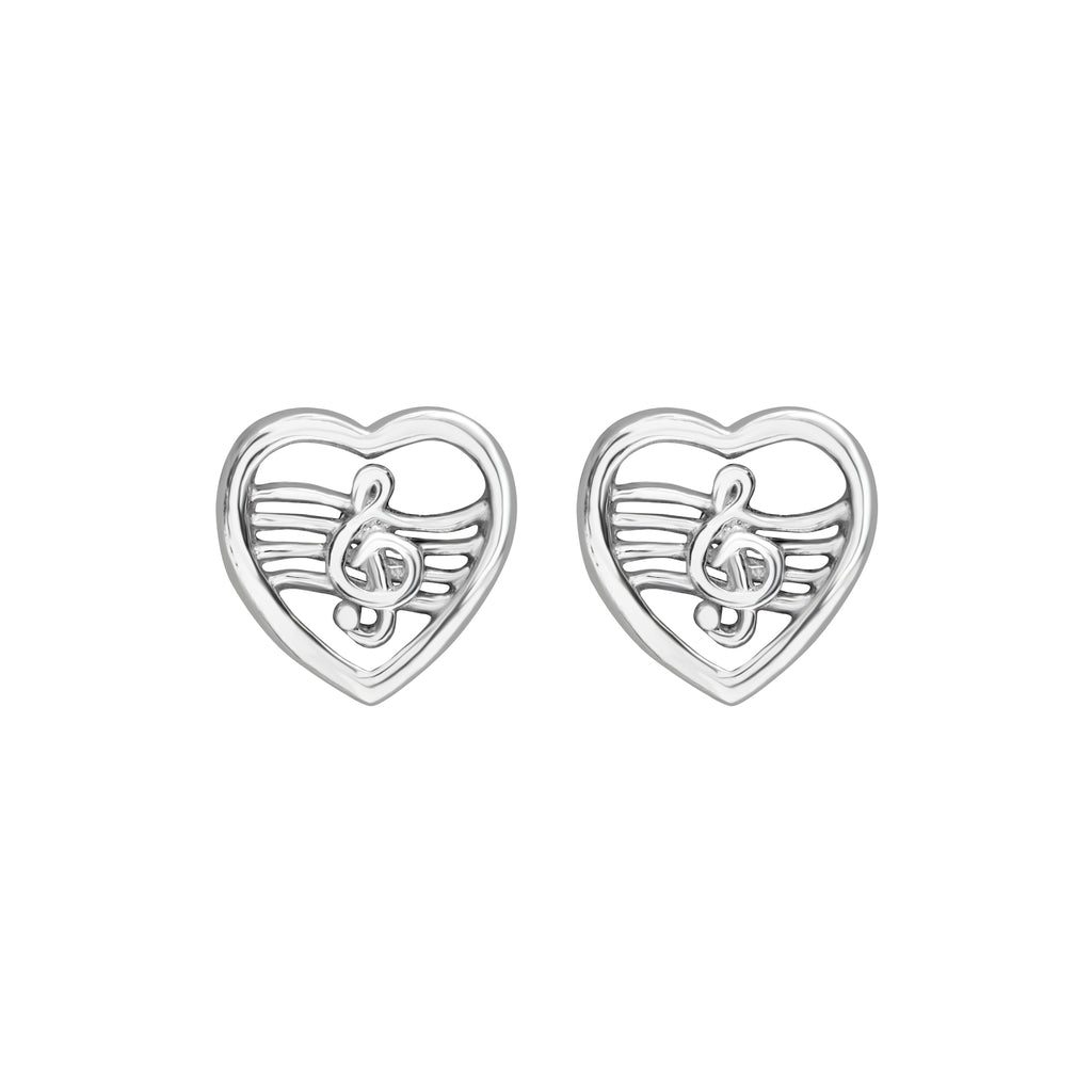 Sterling Silver Music Heart Stud Earrings