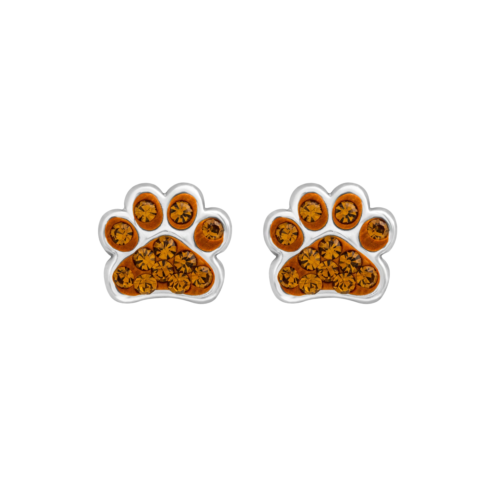 Sterling Silver   Brown CZ Paw Print Stud Earrings