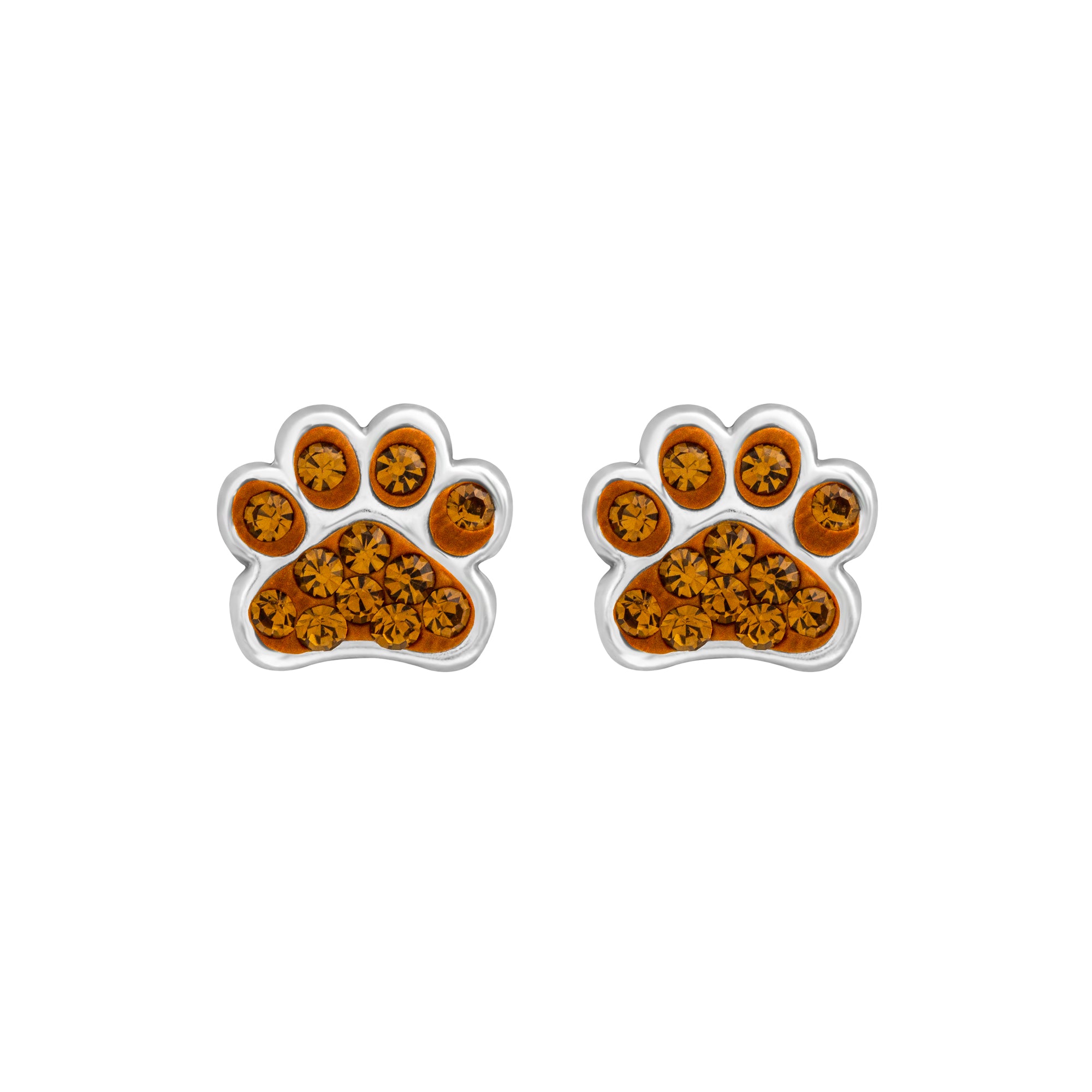 Sterling Silver   Brown CZ Paw Print Stud Earrings