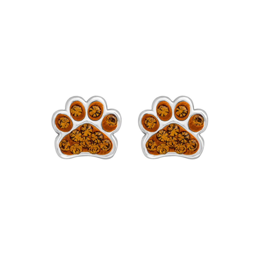 Sterling Silver   Brown CZ Paw Print Stud Earrings