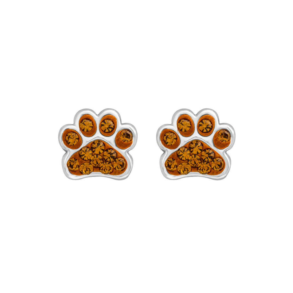 Sterling Silver   Brown CZ Paw Print Stud Earrings