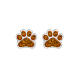 Sterling Silver   Brown CZ Paw Print Stud Earrings