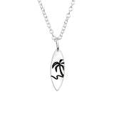 Sterling Silver Dainty Palm Tree And Surf Pendant Necklace - Ag Sterling