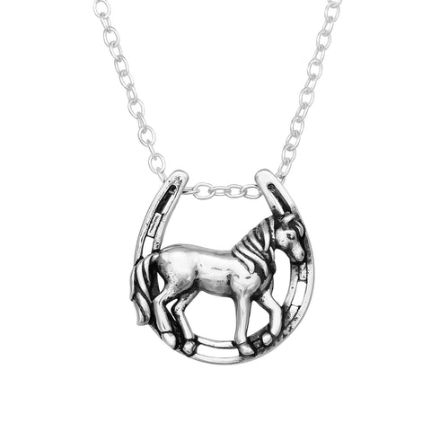 Sterling Silver Dainty Lucky Horse Pendant Necklace - Ag Sterling