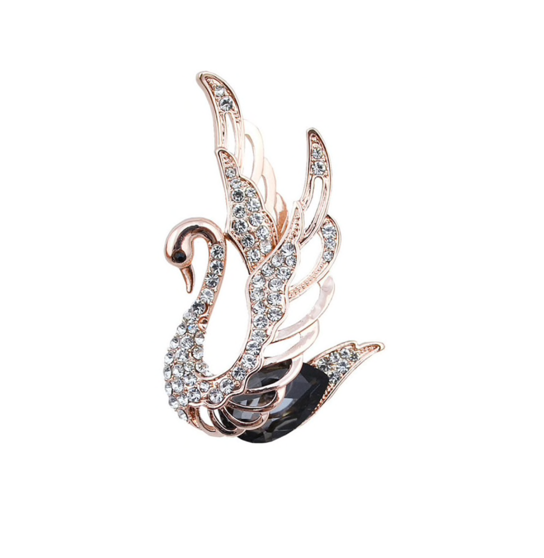 Crystal Pave Rose Goldtone Swan Brooch