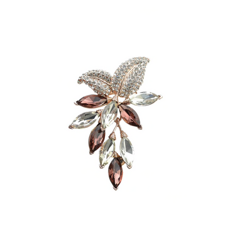 Antique Pink Crystal Floral Branch Brooch