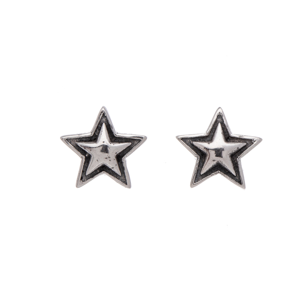 Sterling Silver Oxidized Star Stud Earrings