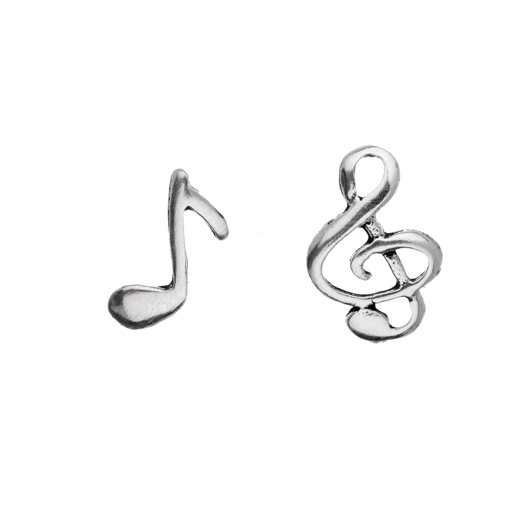Sterling Silver Music Note Asymmetrical Stud Earrings