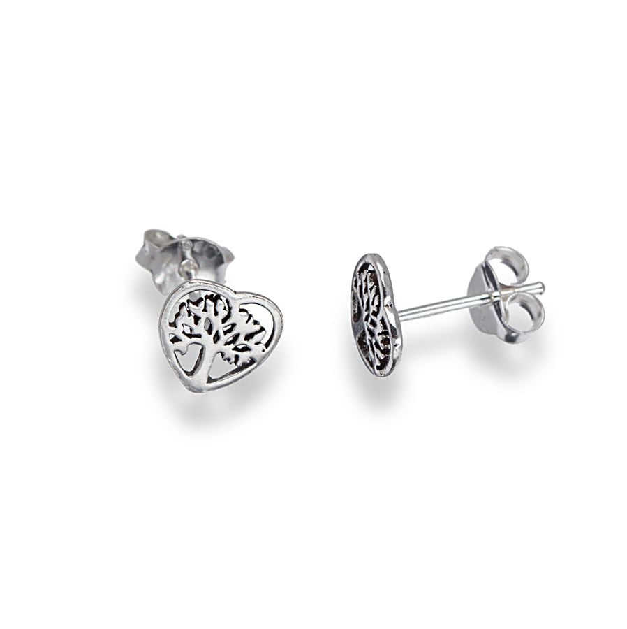 Sterling Silver Heart Tree Stud Earrings