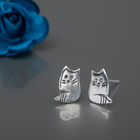 Sterling Silver Cat Stud Earrings