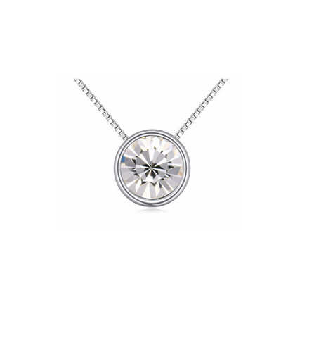 Silvertone   Swarovski Crystal Clear Solitaire Pendant Necklace