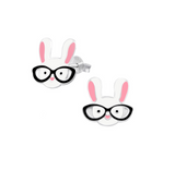 Bunny Rabbit with Glasses Sterling Silver Stud Earrings