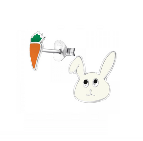 White Rabbit   Carrot Sterling Silver Stud Earrings