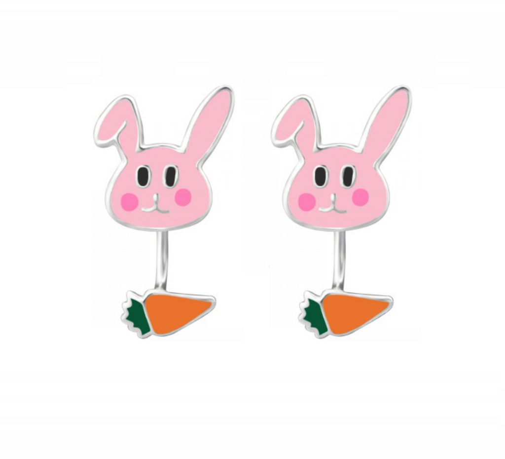 Pink Bunny   Carrot Sterling Silver Ear Jackets