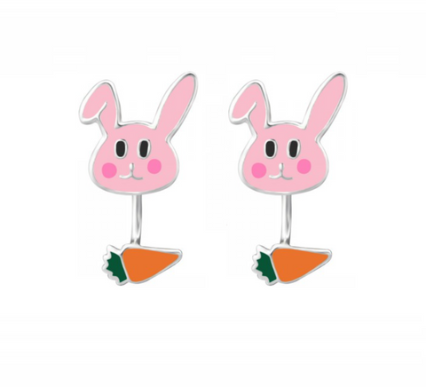 Pink Bunny   Carrot Sterling Silver Ear Jackets