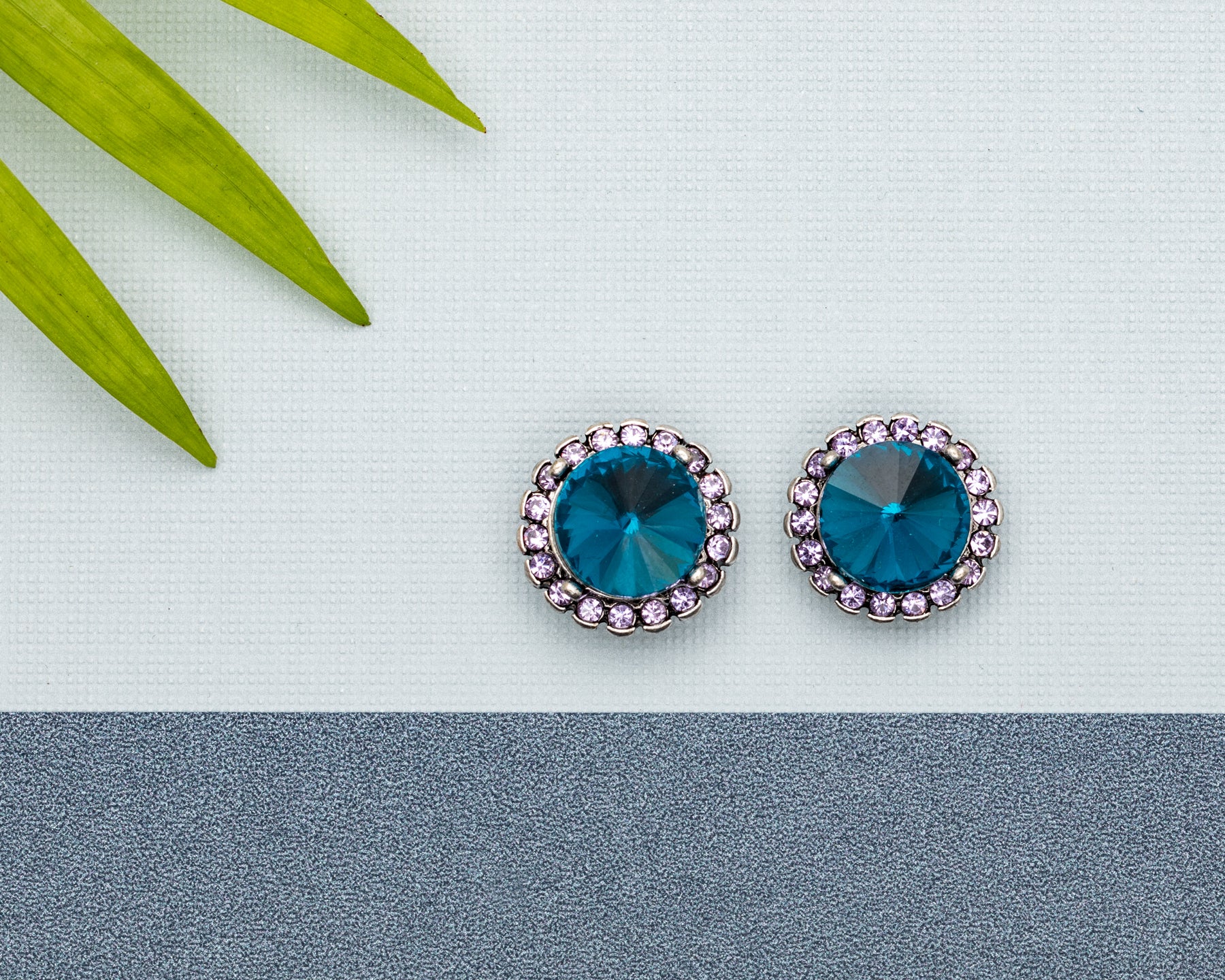 Blue & Crystal Halo Stud Earrings - Don't Ask