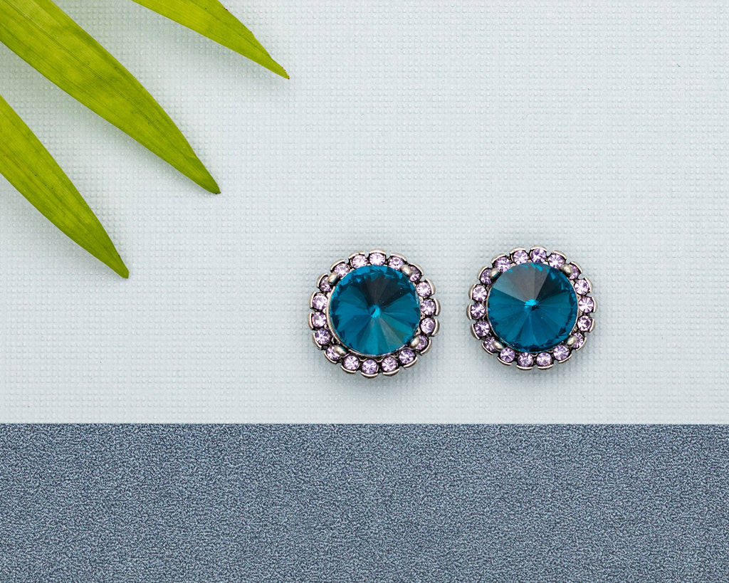 Blue & Crystal Halo Stud Earrings - Don