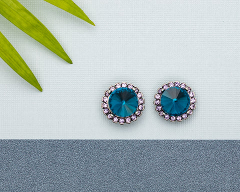 Blue & Crystal Halo Stud Earrings - Don't AsK