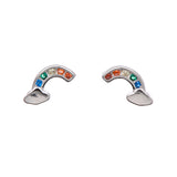 Sterling Silver   Multi Colored CZ Rainbow Stud Earrings