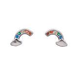 Sterling Silver   Multi Colored CZ Rainbow Stud Earrings