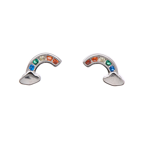 Sterling Silver   Multi Colored CZ Rainbow Stud Earrings