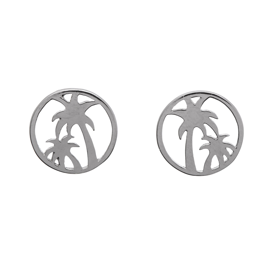 Sterling Silver Circular Palm Trees Stud Earrings