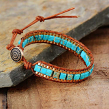 Leather Reconstituted Turquoise Stone Bracelet