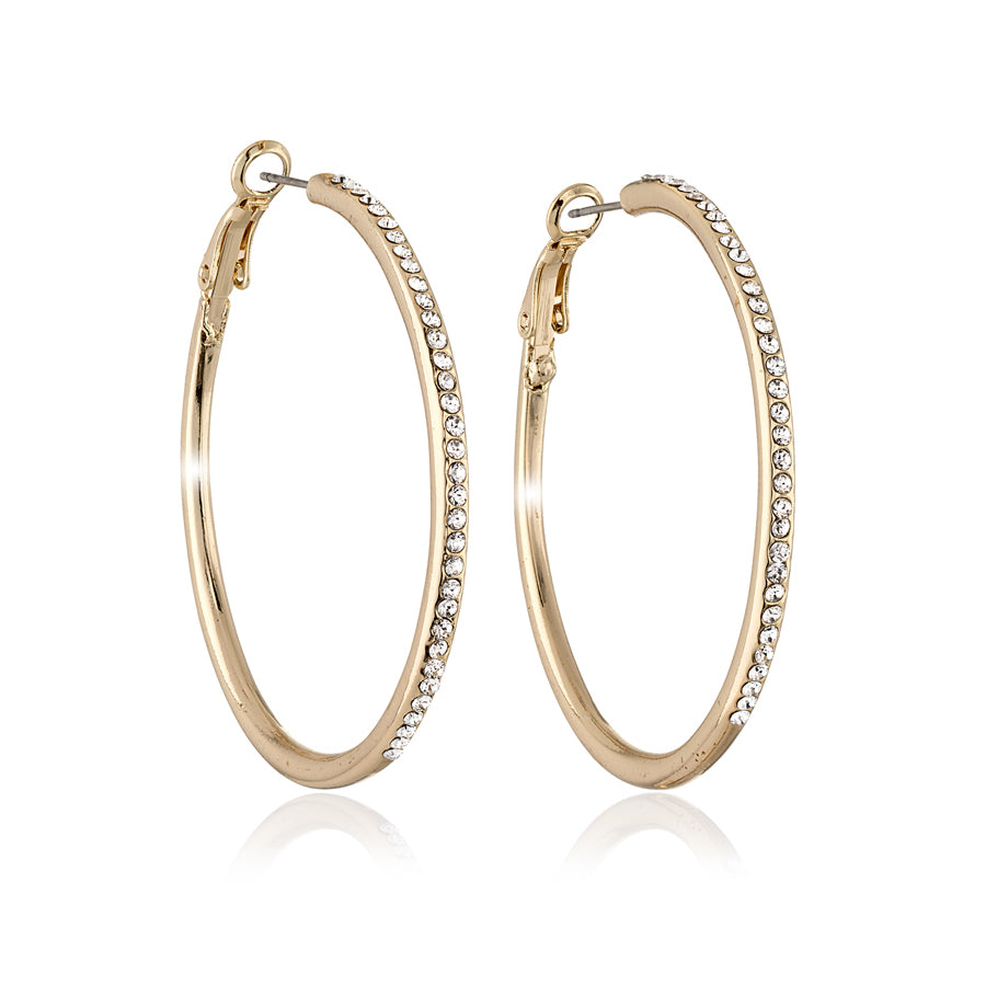 Goldtone   Clear Swarovski Crystal Hoop Earrings