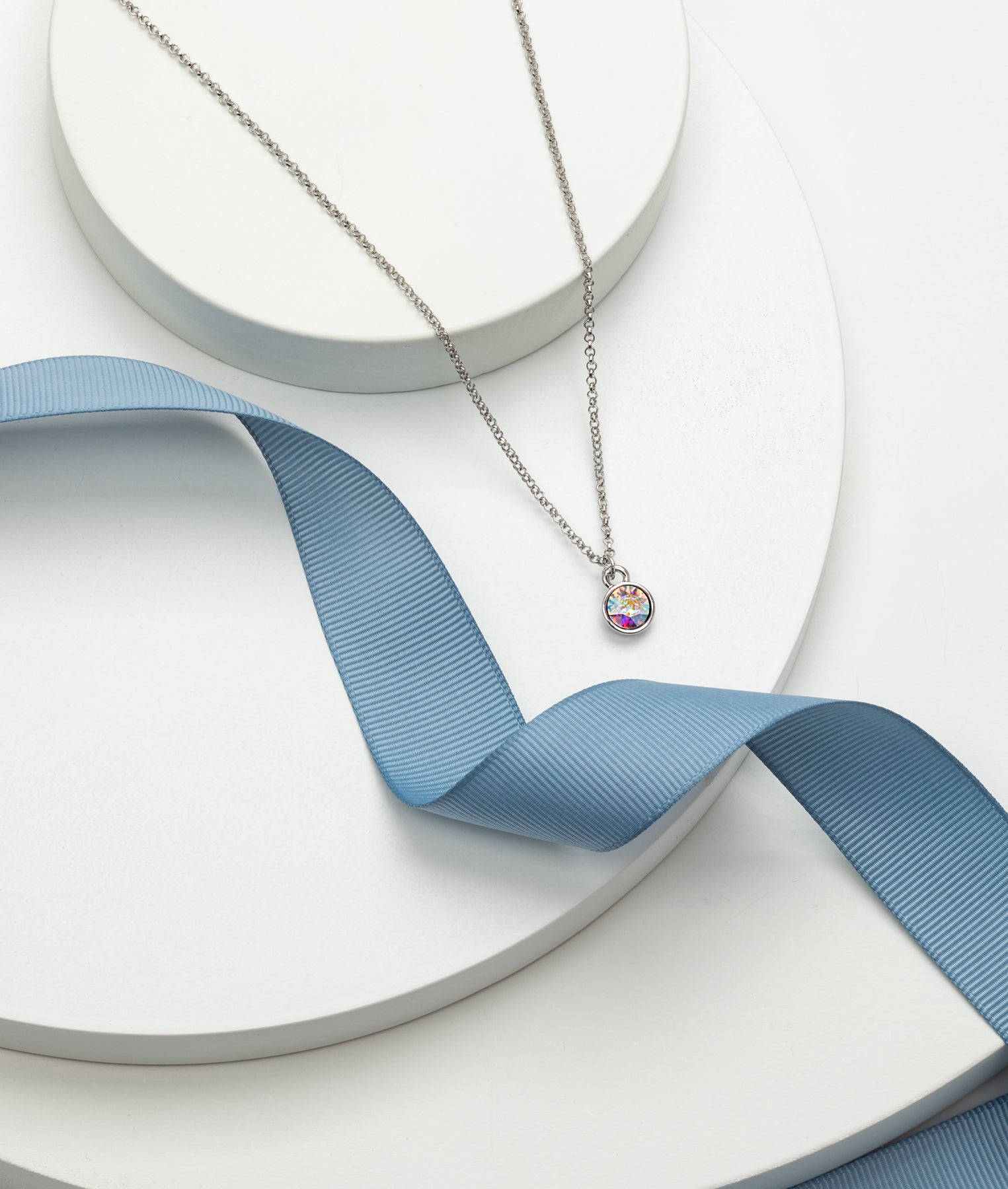 Aurora Borealis Swarovski Crystal Dainty Solitaire Pendant