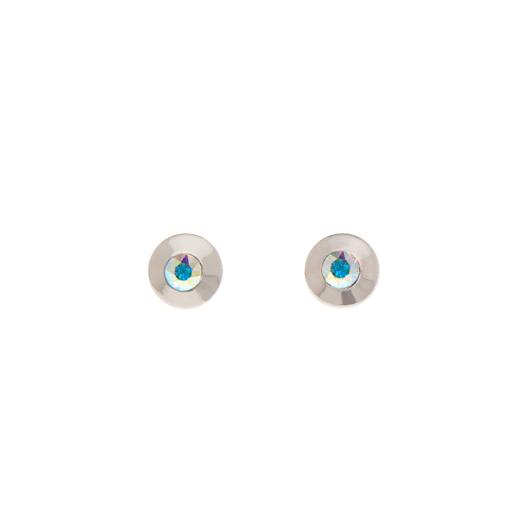 Aurora Borealis Swarovski    Silvertone Dainty Circular Stud Earrings