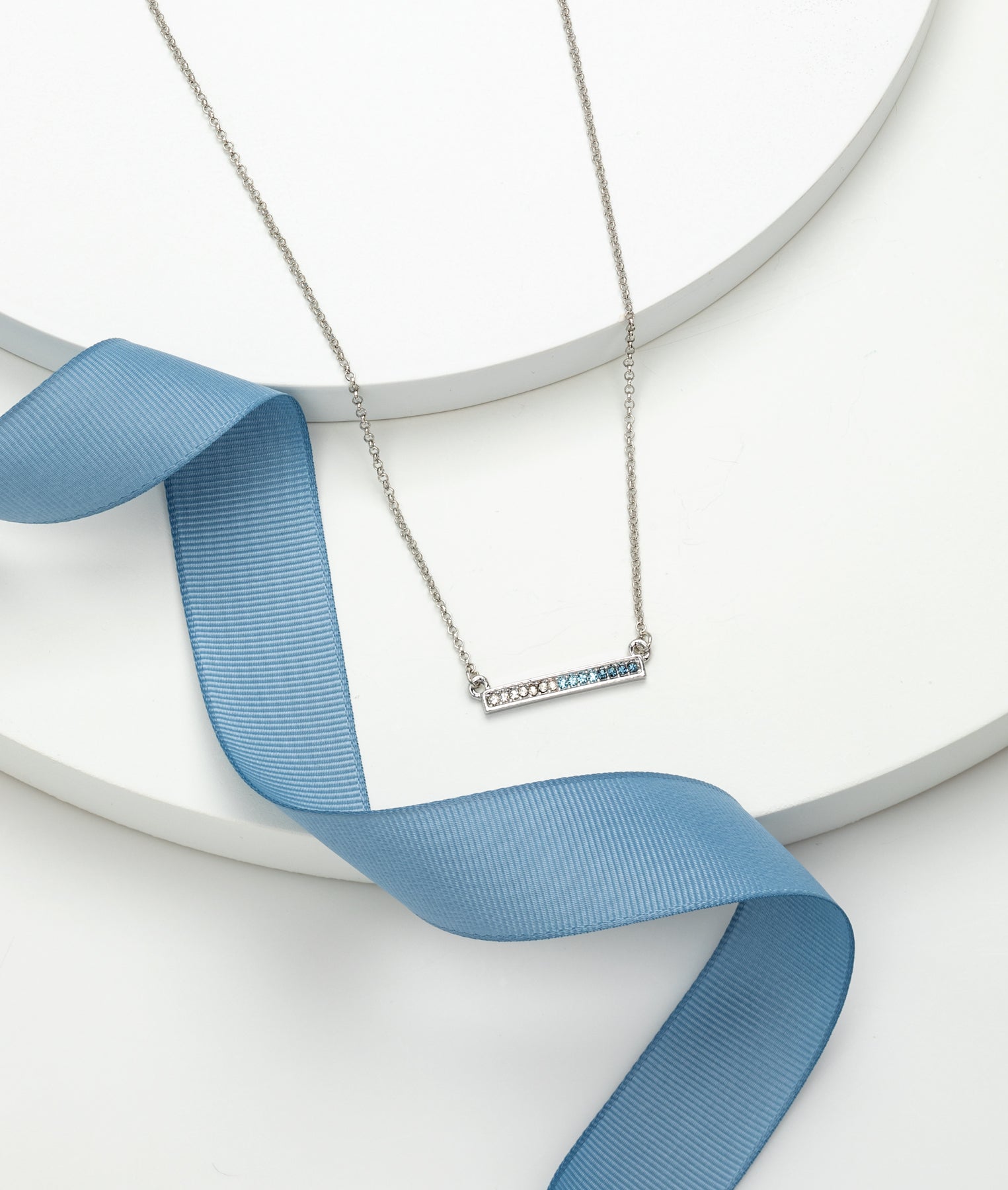 Blue Graident Swarovski Crystal Bar Pendant Necklace