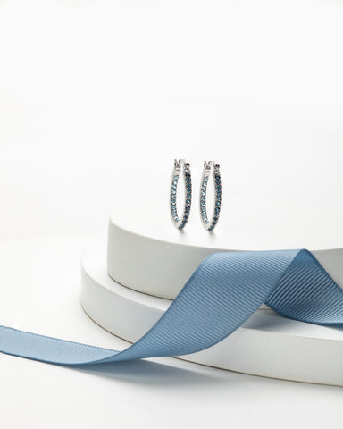 Two Tone Blue Mix Swarovski Crystal Dual Sided Hoops