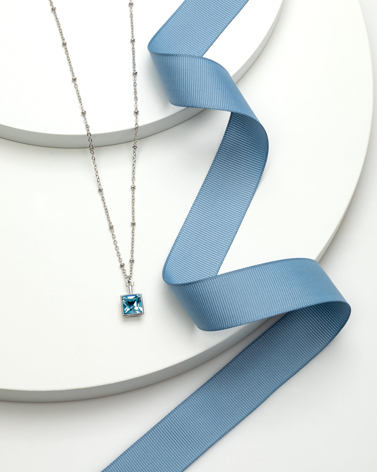 Aqua Swarovski Crystal Square Pendant Necklace