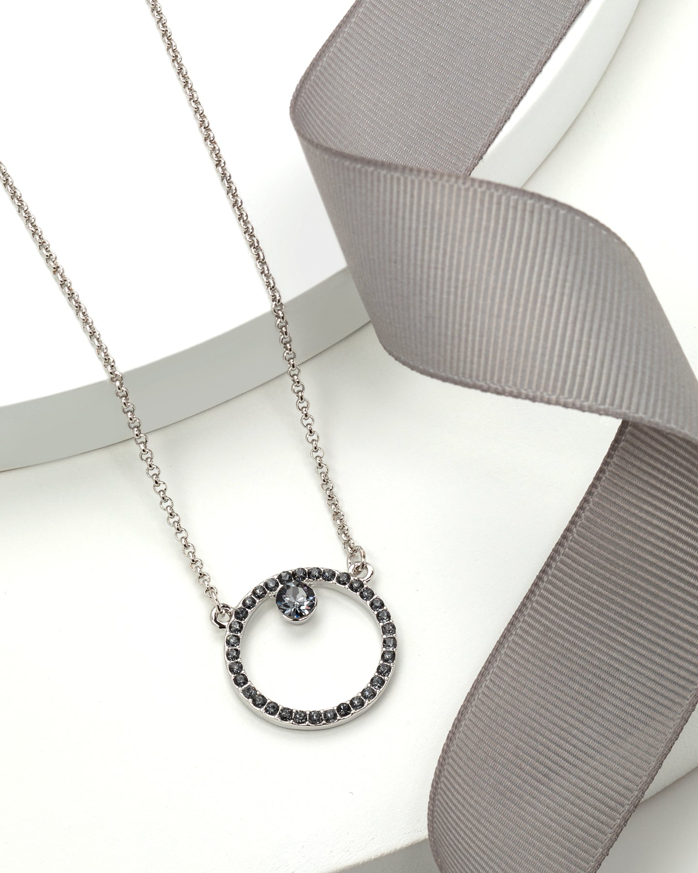 Silvernight Open Circle Swarovski Pave Pendant Necklace