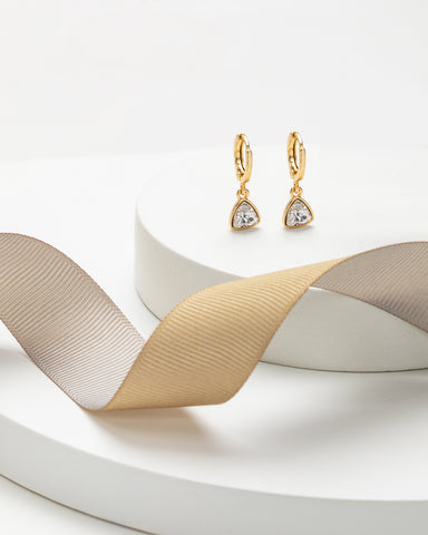 Goldtone   Clear Swarovski Crystal Trillium Huggie Drop Earrings