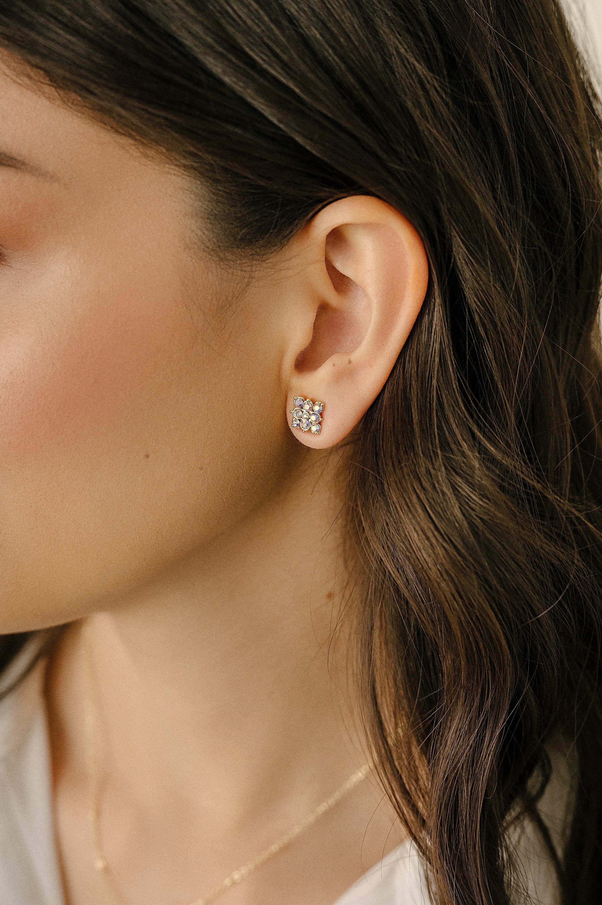 Goldtone   Aurora Borealis Swarovski Crystal Floral Stud Earrings