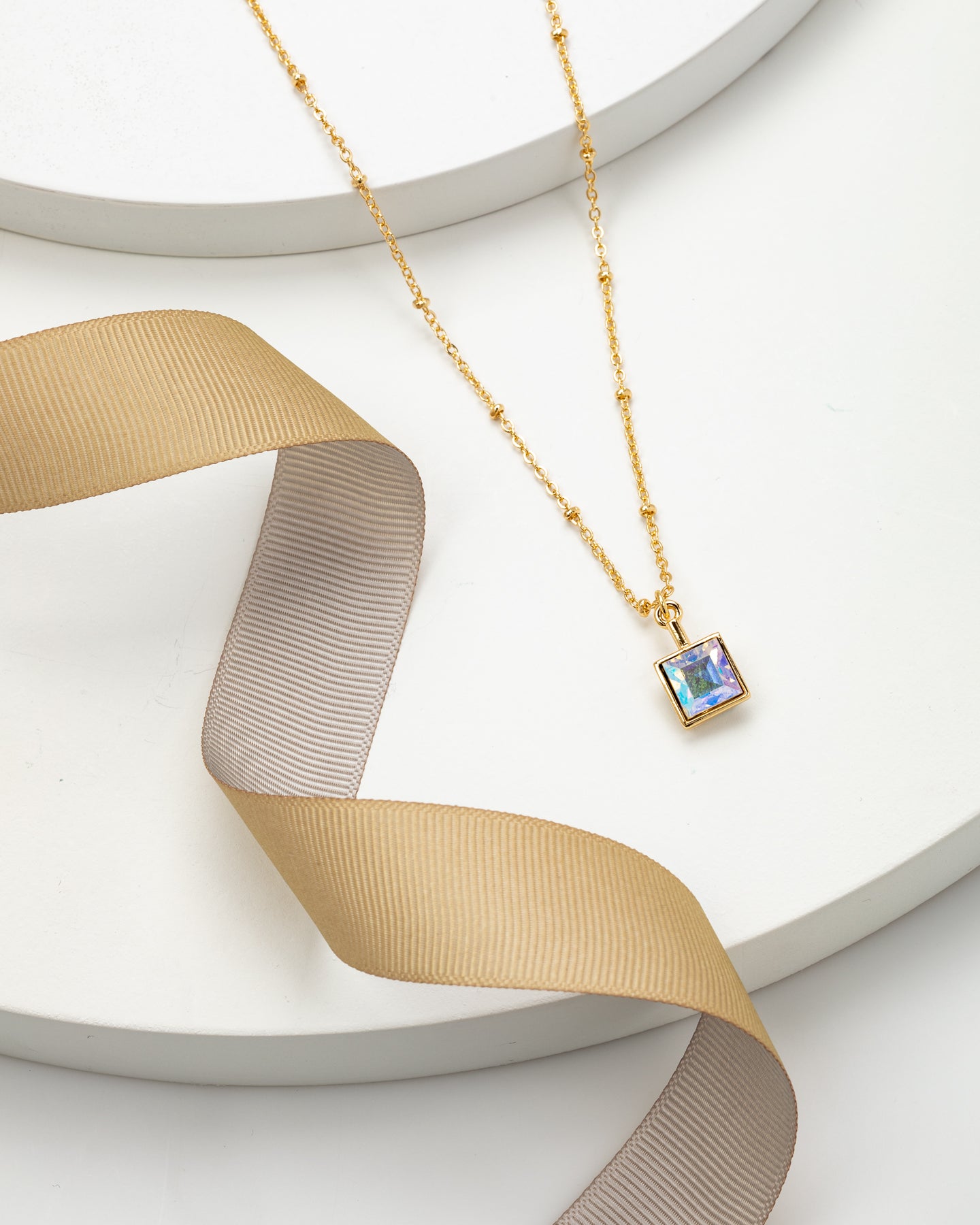 Goldtone   Aurora Borealis Swarovski Crystal Square Pendant Necklace