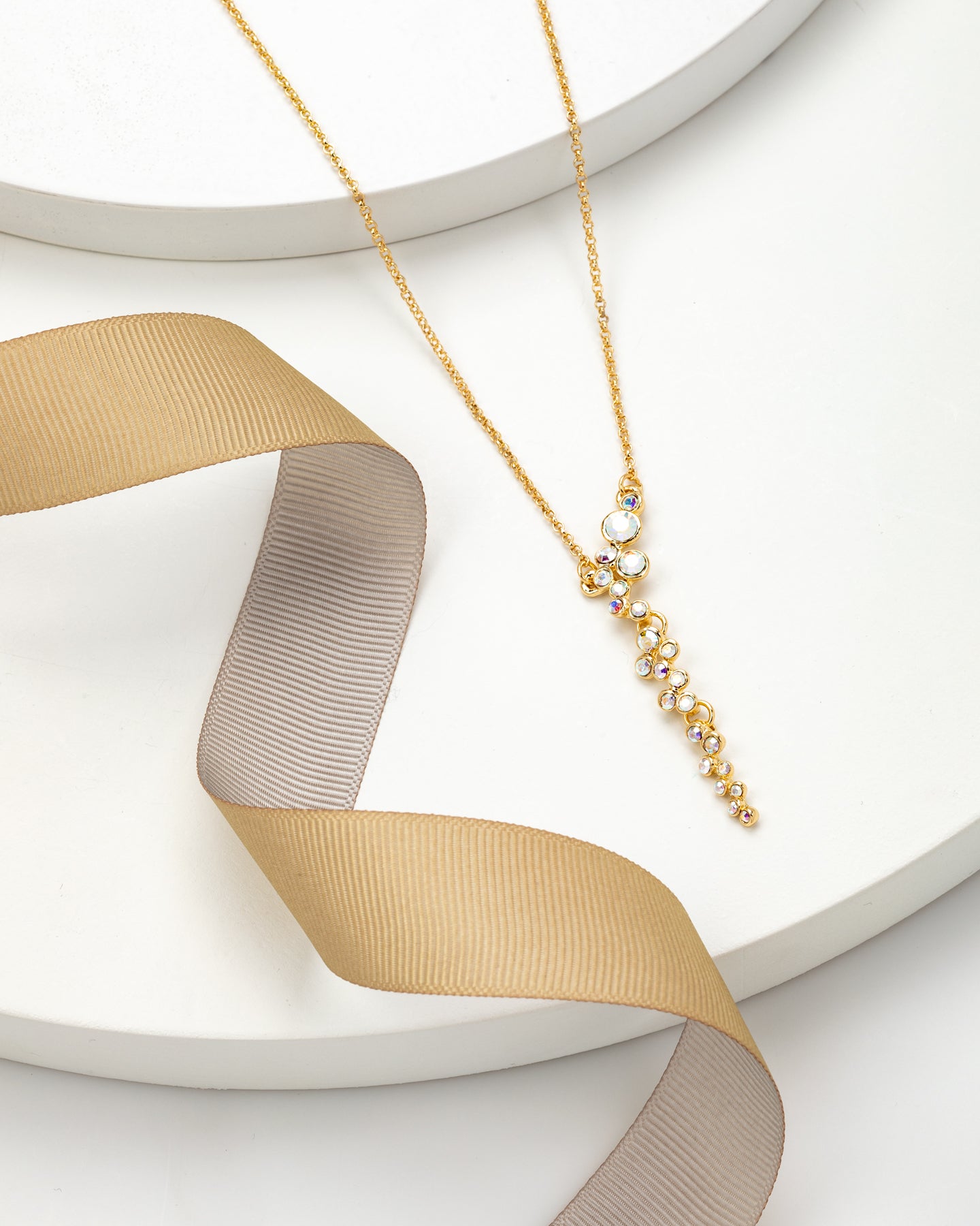 Goldtone   Aurora Borealis Swarovski Crystal Clustered Drop Necklace