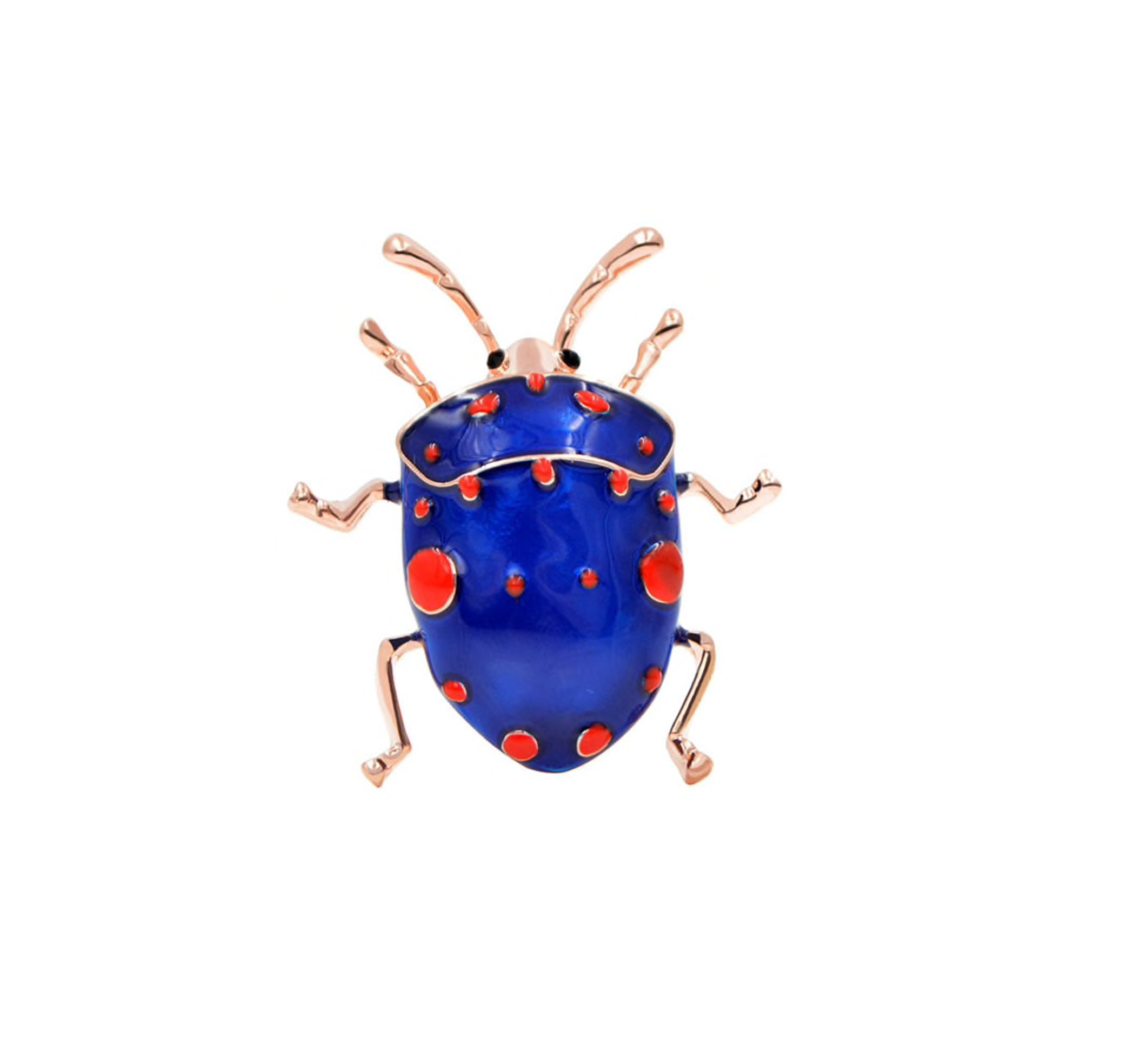 Blue & Red Rose Goldtone Beetle Brooch