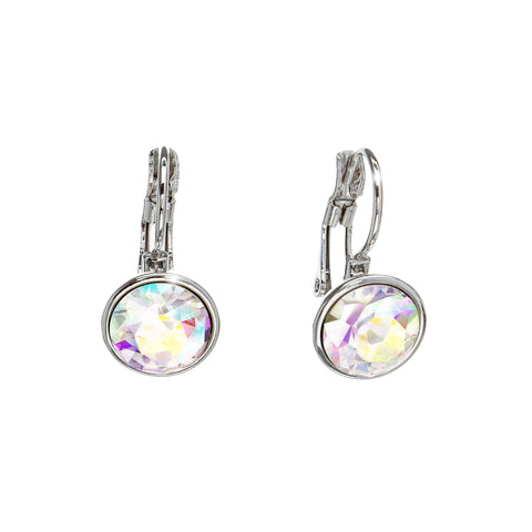 Silvertone   Aurora Borealis Swarovski Crystal Leverback Earrings