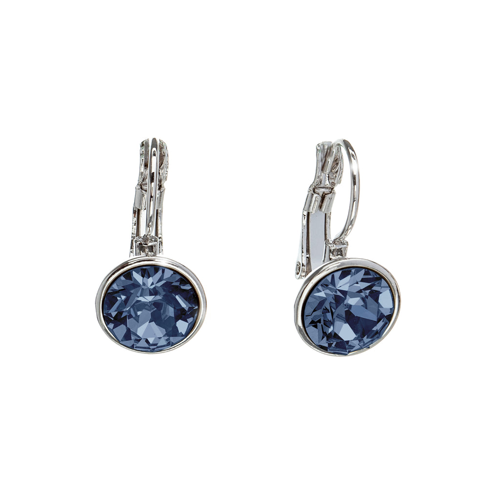 Silvertone   Denim Swarovski Crystal Leverback Earrings