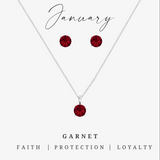Silvertone January Garnet Birthstone CZ Earring & Necklace Set