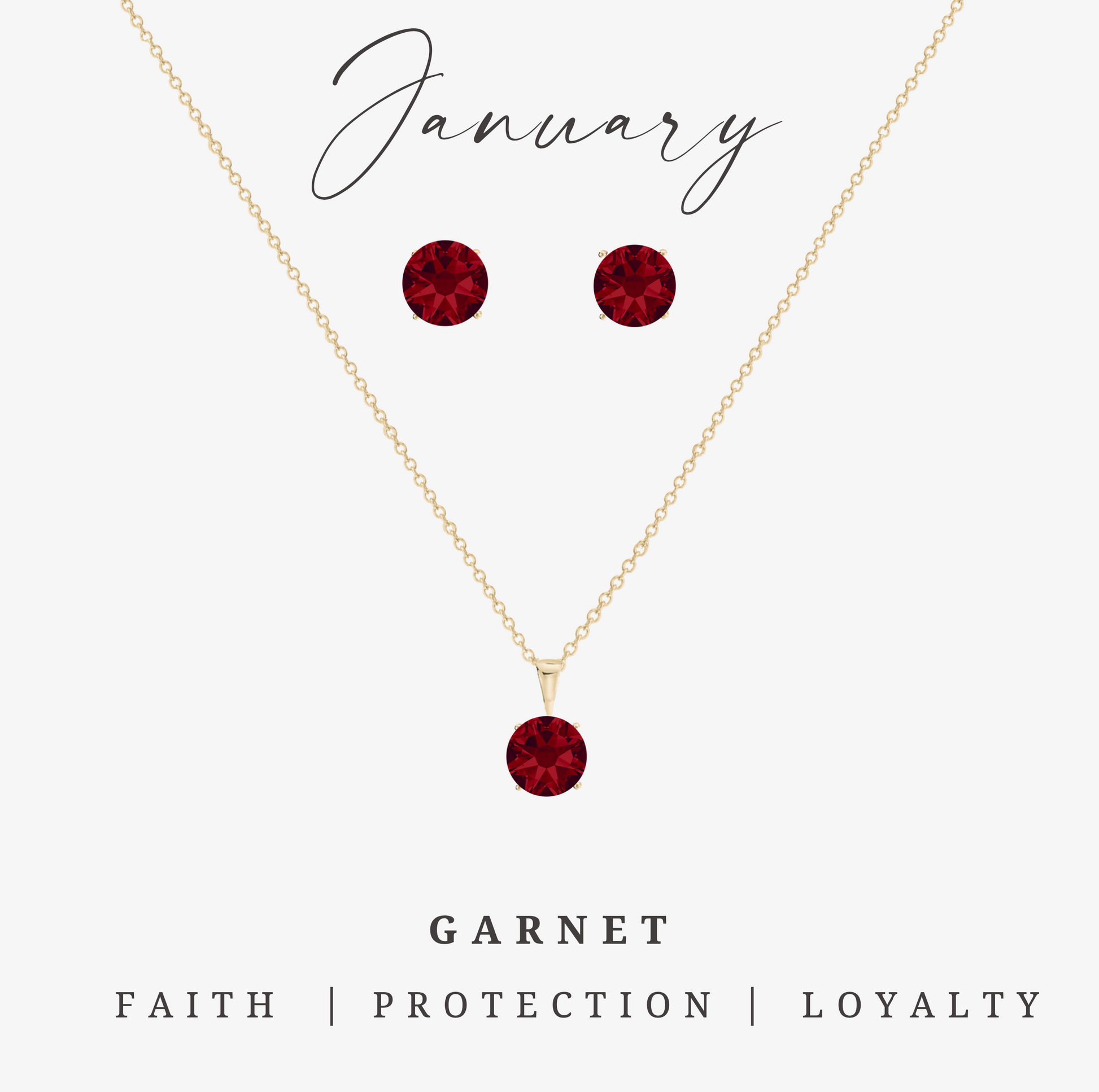 Goldtone January Garnet Birthstone CZ Earring & Necklace Set
