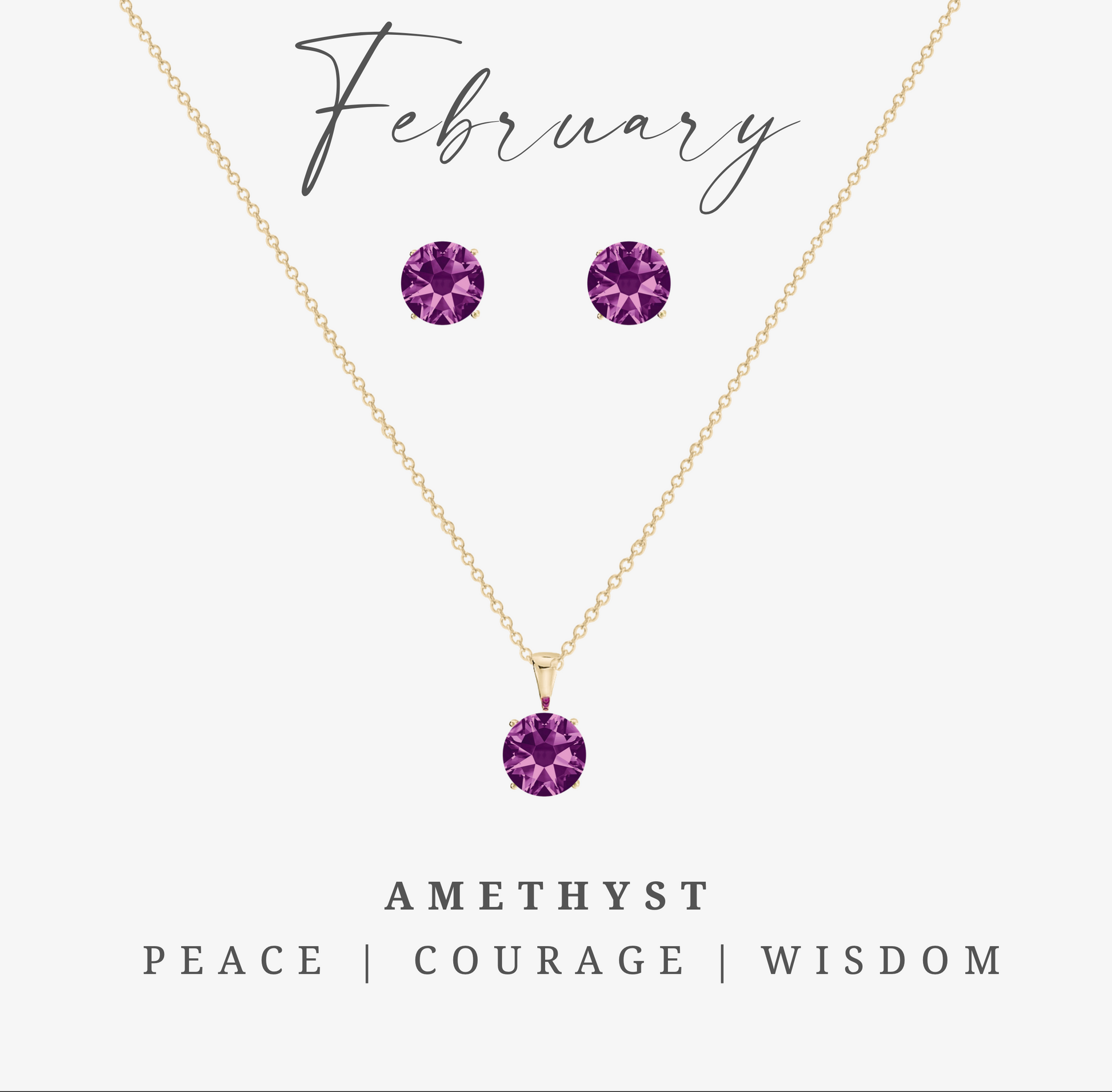 Goldtone February Amethyst Birthstone CZ Earring & Necklace Set