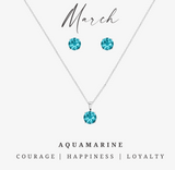 Silvertone March Aquamarine Birthstone CZ Earring & Necklace Set