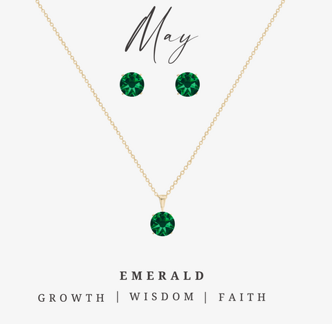 Goldtone May Emerald Birthstone CZ Earring & Necklace Set