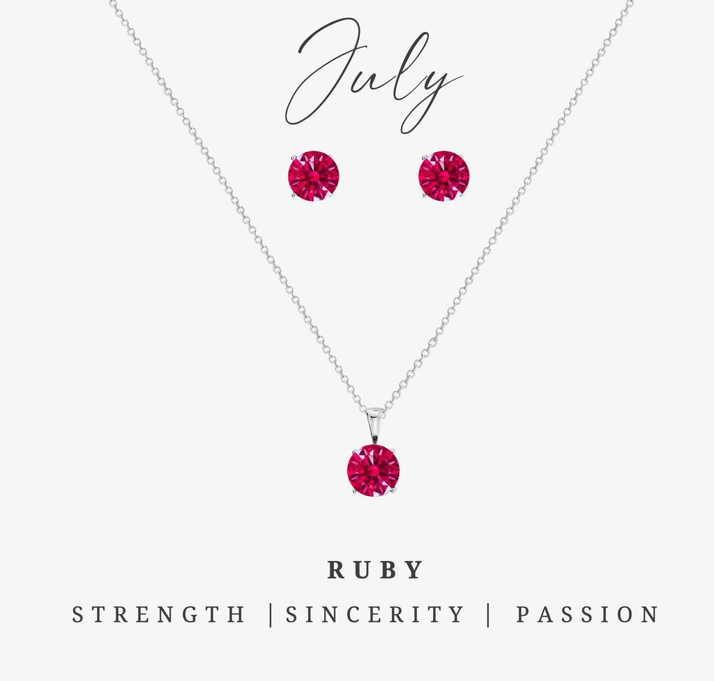 Silvertone July Ruby Birthstone CZ Earring & Necklace Set