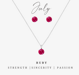 Silvertone July Ruby Birthstone CZ Earring & Necklace Set